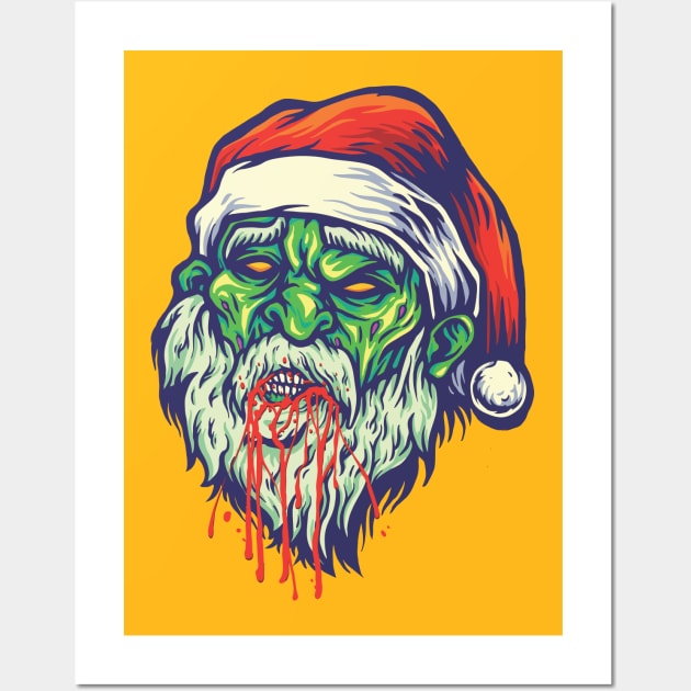 Zombie Santa - Happy Christmas and a happy new year! - Available in stickers, clothing, etc Wall Art by Crazy Collective